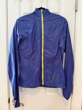 Ultimate Direction Ultralight Running Jacket M Blue Lime Packable Hooded Shell M